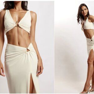 MESHKI JACQUI Side Split Maxi Skirt Set - Bone (M)